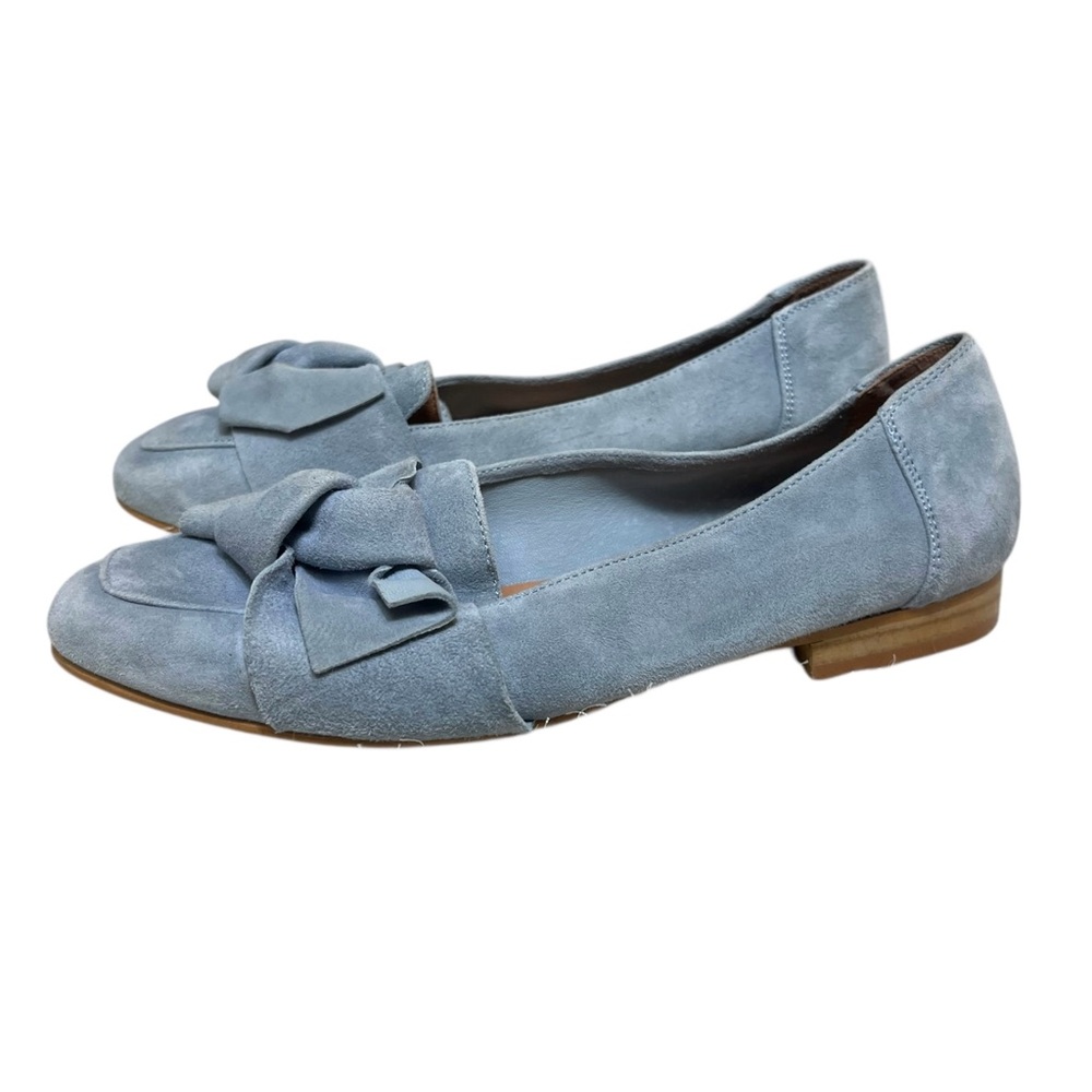 OFFICE Made in Spain Blue Suede Loafers Casual Slip On Bow Size 37